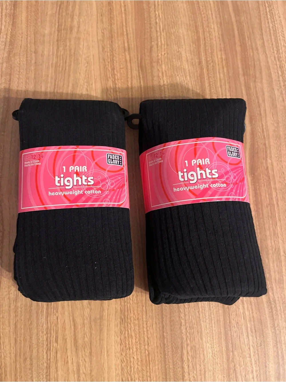 Faded Glory Black Ribbed Heavyweight Cotton Tights - 2 Pairs
